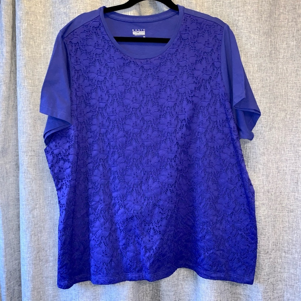 Womens 2x royal blue lace overlay tee